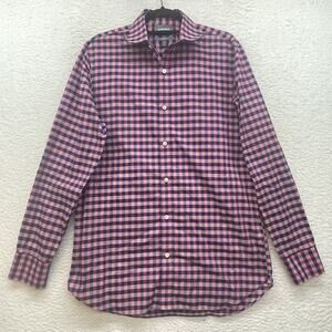 Bonobos Shirt Mens 16 36 Pink Blue Plaid Standard Fit Italian Shirting Cotton